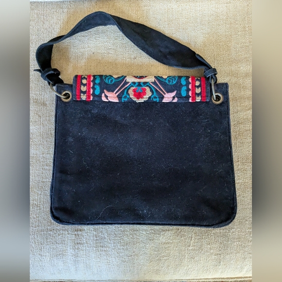 Embroidered Black and Red Suede Women's Bag/Purse - Picture 3 of 3